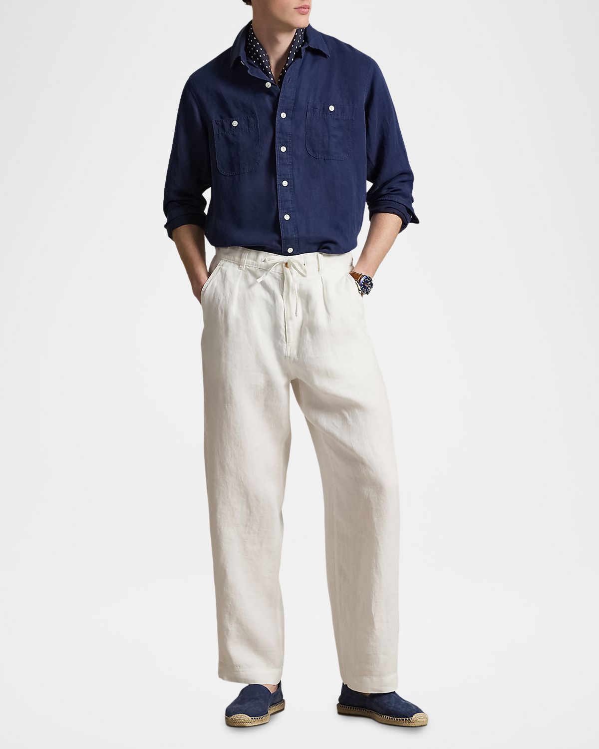 Ralph Lauren Purple Label Men 's Relaxed Fit Pleated Linen Drawstring Pants | Thumbnail 2 Ralph Lauren Purple Label Men 's Relaxed Fit Pleated Linen Drawstring Pants | Thumbnail 2