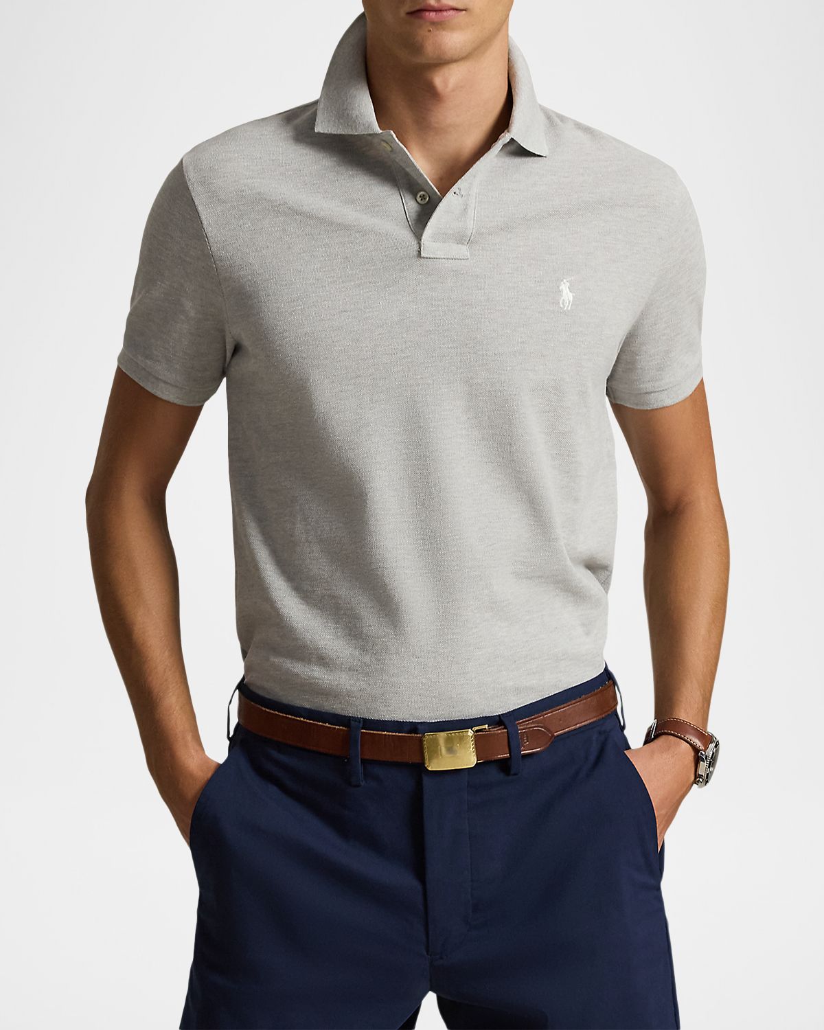 Polo Ralph Lauren Men 's Basic Mesh Cotton Polo Shirt | Thumbnail 2 Polo Ralph Lauren Men 's Basic Mesh Cotton Polo Shirt | Thumbnail 2