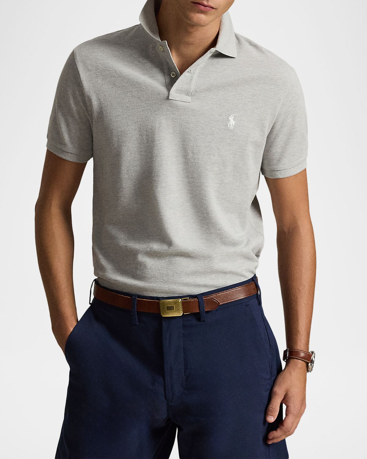 Polo Ralph Lauren Men 's Basic Mesh Cotton Polo Shirt | Thumbnail 4 Polo Ralph Lauren Men 's Basic Mesh Cotton Polo Shirt | Thumbnail 4