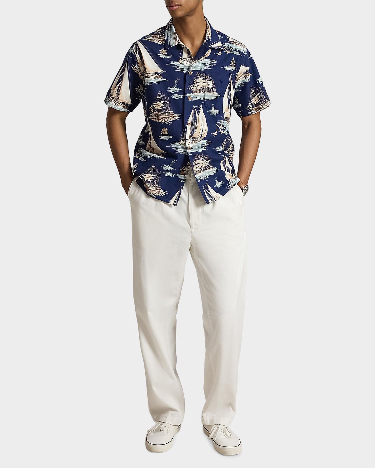 Polo Ralph Lauren Men 's Classic Fit Sailboat-Print Oxford Camp Shirt | Thumbnail 2 Polo Ralph Lauren Men 's Classic Fit Sailboat-Print Oxford Camp Shirt | Thumbnail 2