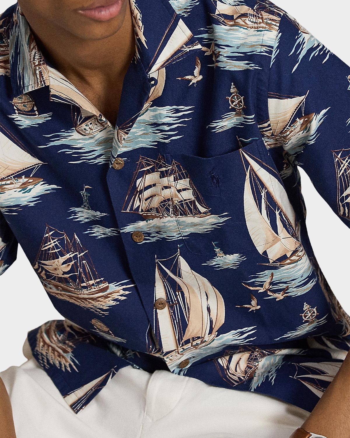 Polo Ralph Lauren Men 's Classic Fit Sailboat-Print Oxford Camp Shirt | Thumbnail 5 Polo Ralph Lauren Men 's Classic Fit Sailboat-Print Oxford Camp Shirt | Thumbnail 5