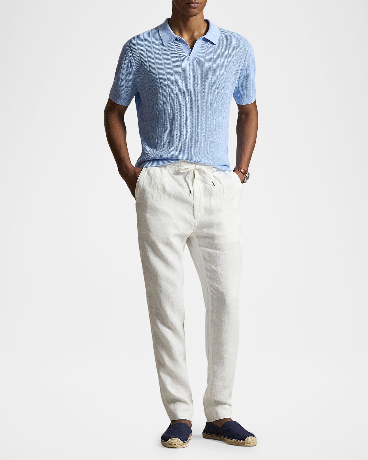 Polo Ralph Lauren Men 's Linen Johnny-Collar Short-Sleeve Sweater | Thumbnail 2 Polo Ralph Lauren Men 's Linen Johnny-Collar Short-Sleeve Sweater | Thumbnail 2