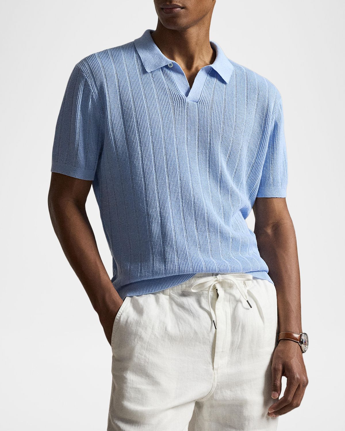 Polo Ralph Lauren Men 's Linen Johnny-Collar Short-Sleeve Sweater | Thumbnail 4 Polo Ralph Lauren Men 's Linen Johnny-Collar Short-Sleeve Sweater | Thumbnail 4