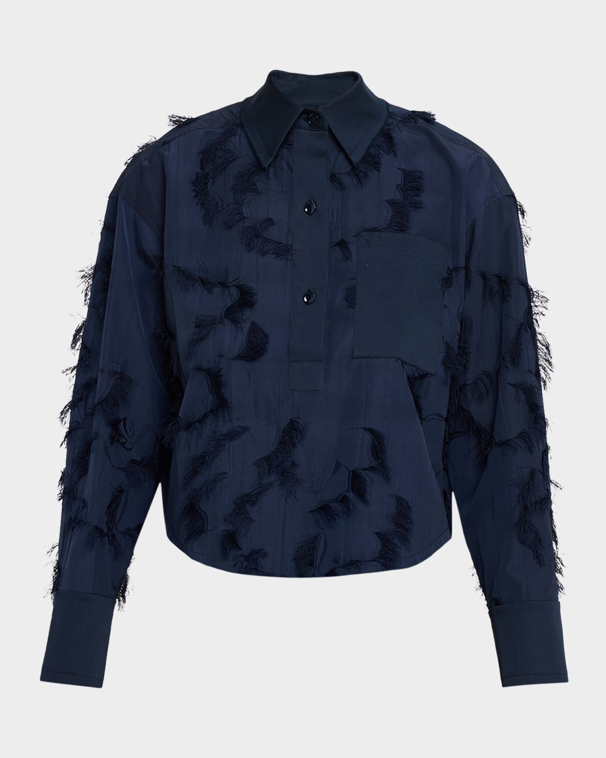 Jason Wu Collection Long Sleeve Fringe Fil Coupe Collared Shirt | Thumbnail 6