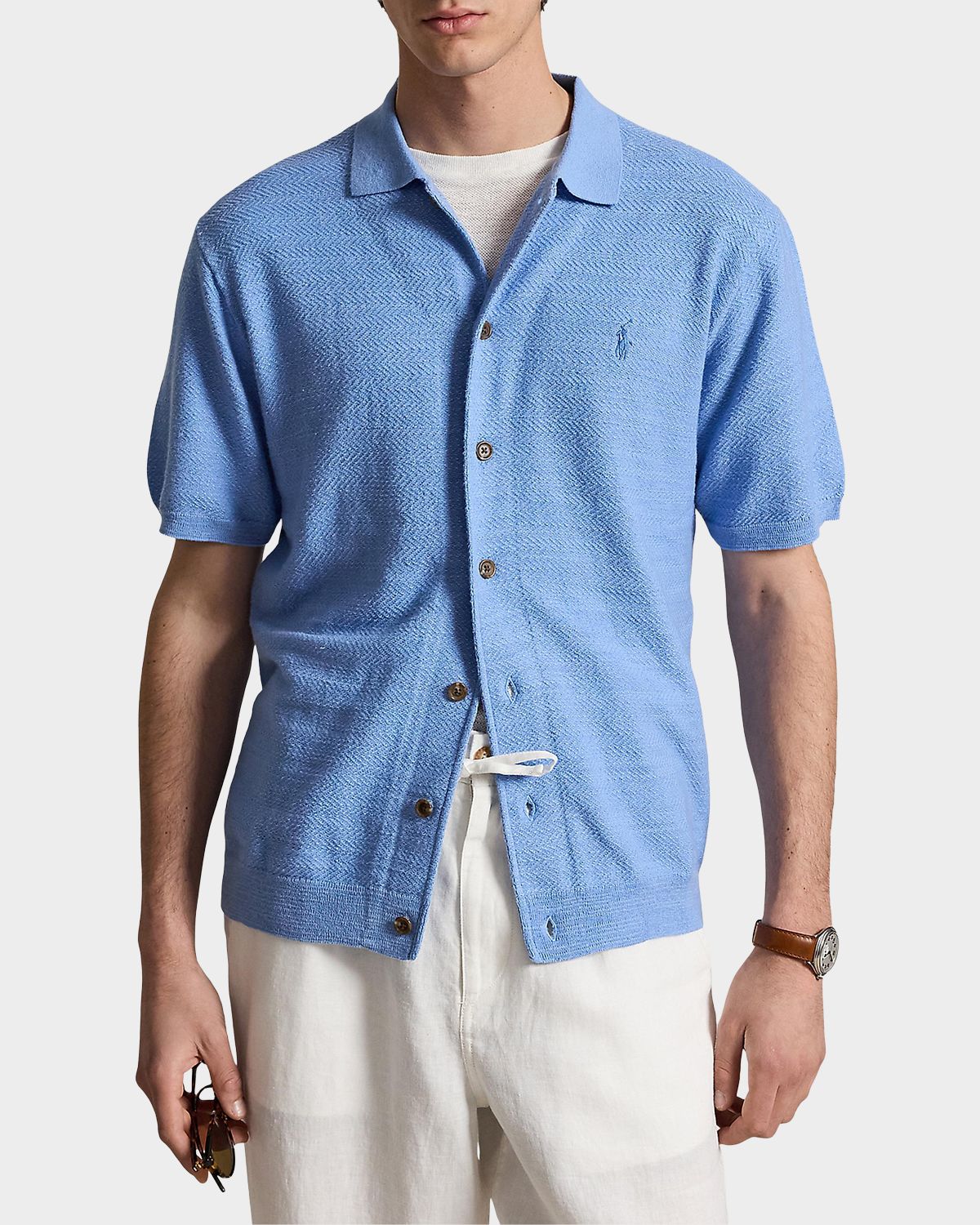 Polo Ralph Lauren Men 's Cotton-Linen Short-Sleeve Cardigan | Thumbnail 4