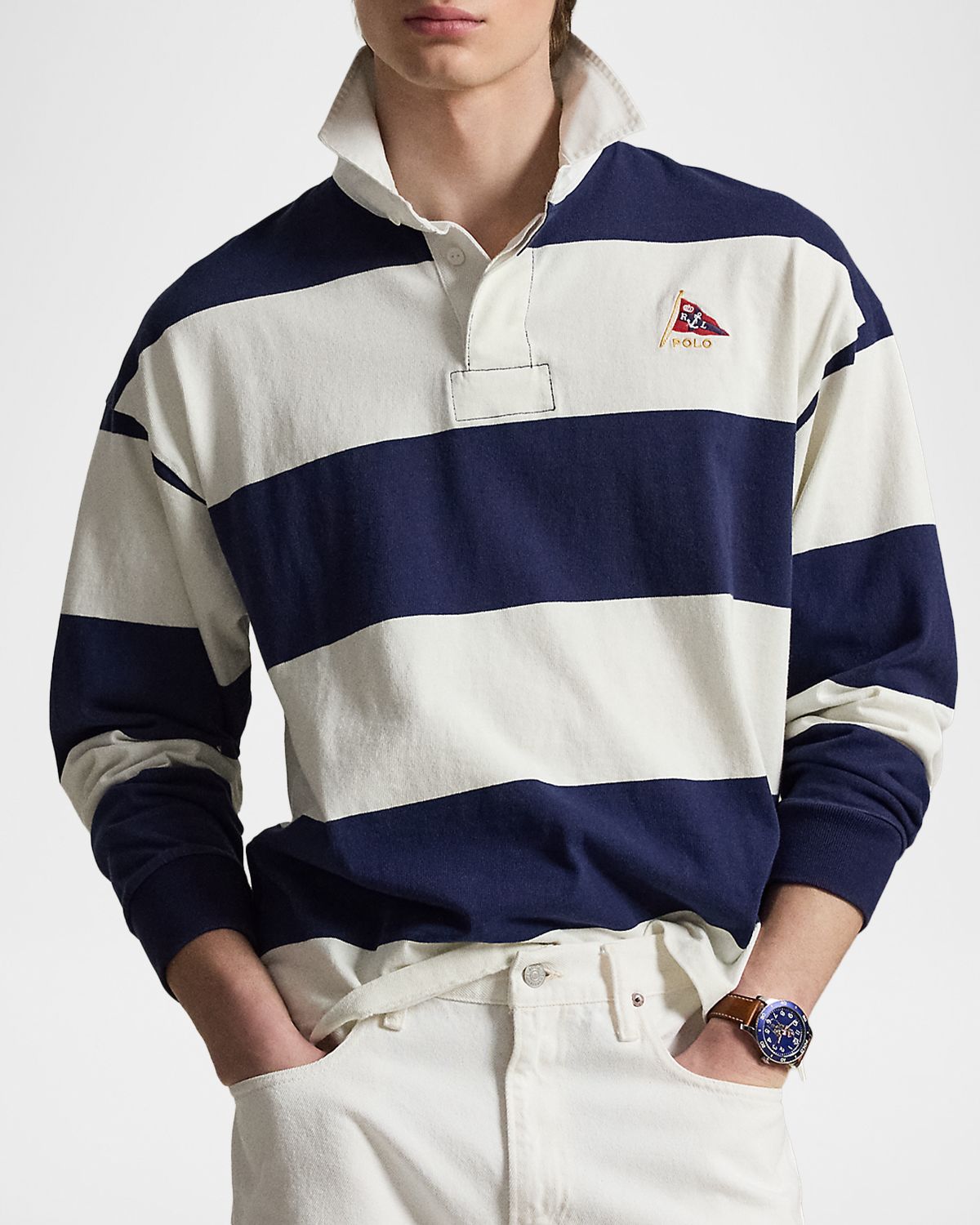 Polo Ralph Lauren Men 's Stripe Jersey Rugby Shirt | Thumbnail 4 Polo Ralph Lauren Men 's Stripe Jersey Rugby Shirt | Thumbnail 4