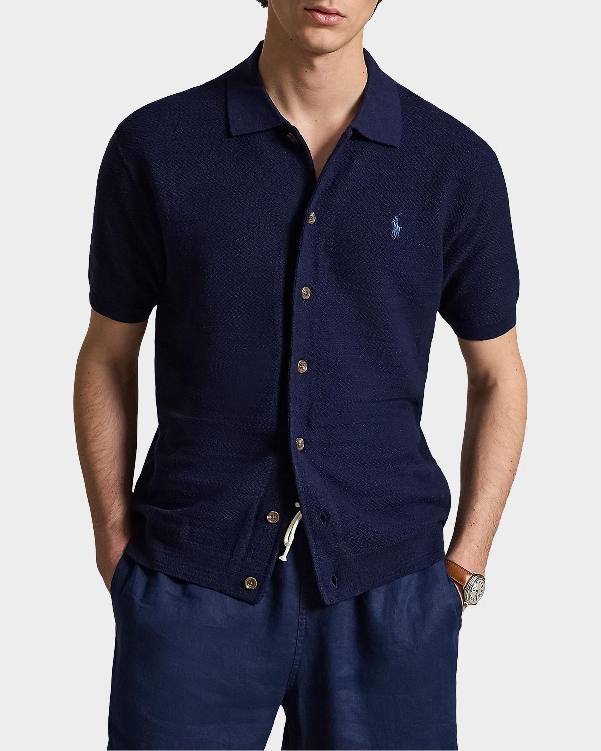 Polo Ralph Lauren Men 's Cotton-Linen Short-Sleeve Cardigan | Thumbnail 4