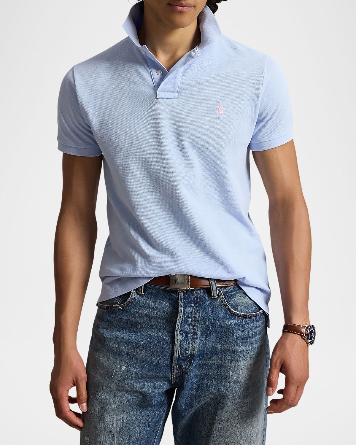 Polo Ralph Lauren Men 's Cotton Mesh Embroidered-Pony Polo Shirt | Thumbnail 4 Polo Ralph Lauren Men 's Cotton Mesh Embroidered-Pony Polo Shirt | Thumbnail 4