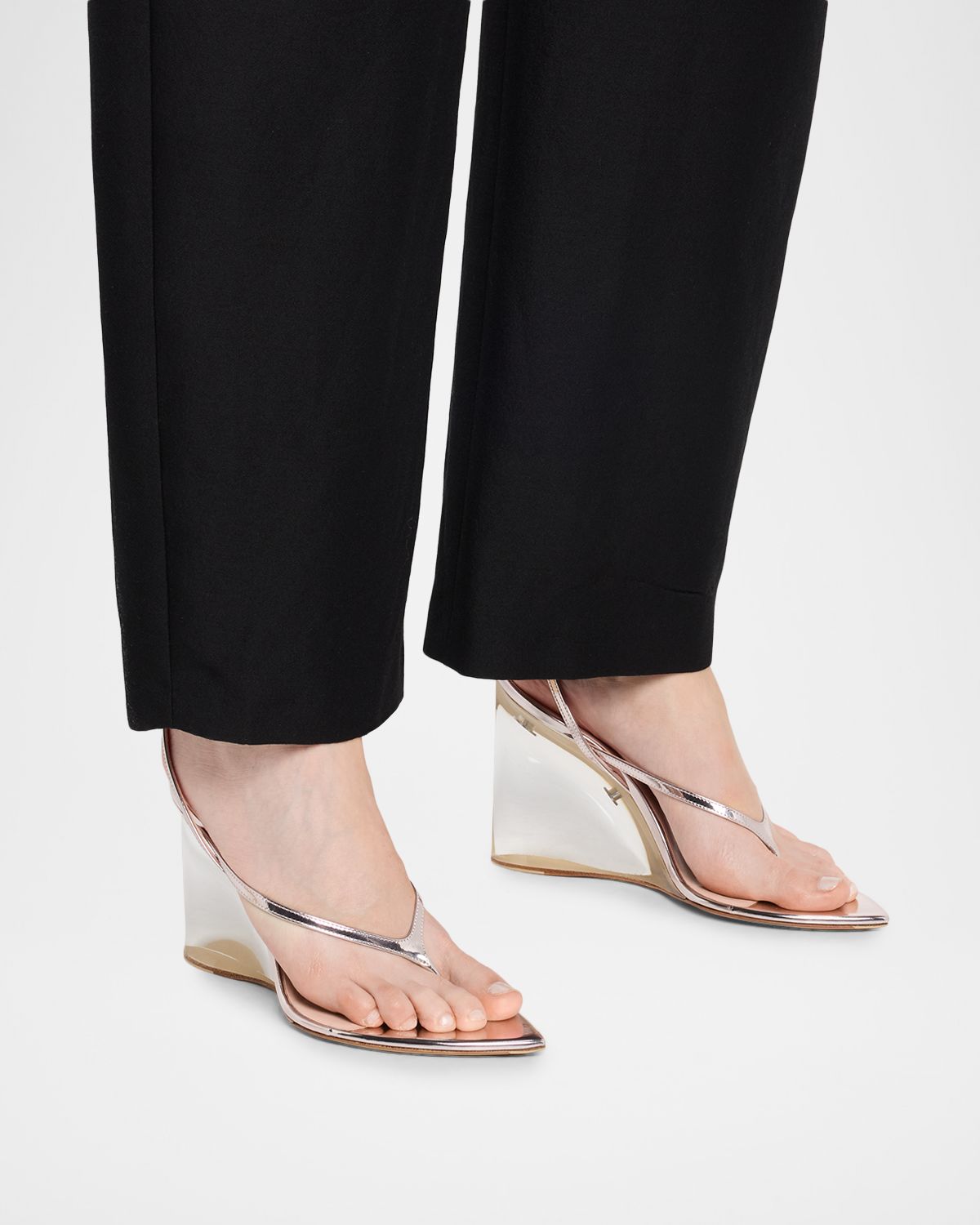 ALAÏA Mirrored Leather Invisible Wedge Thong Sandals | Thumbnail 6