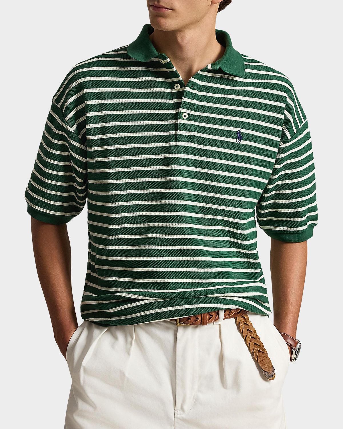 Polo Ralph Lauren Men 's Relaxed Fit Stripe Textured Polo Shirt | Thumbnail 4