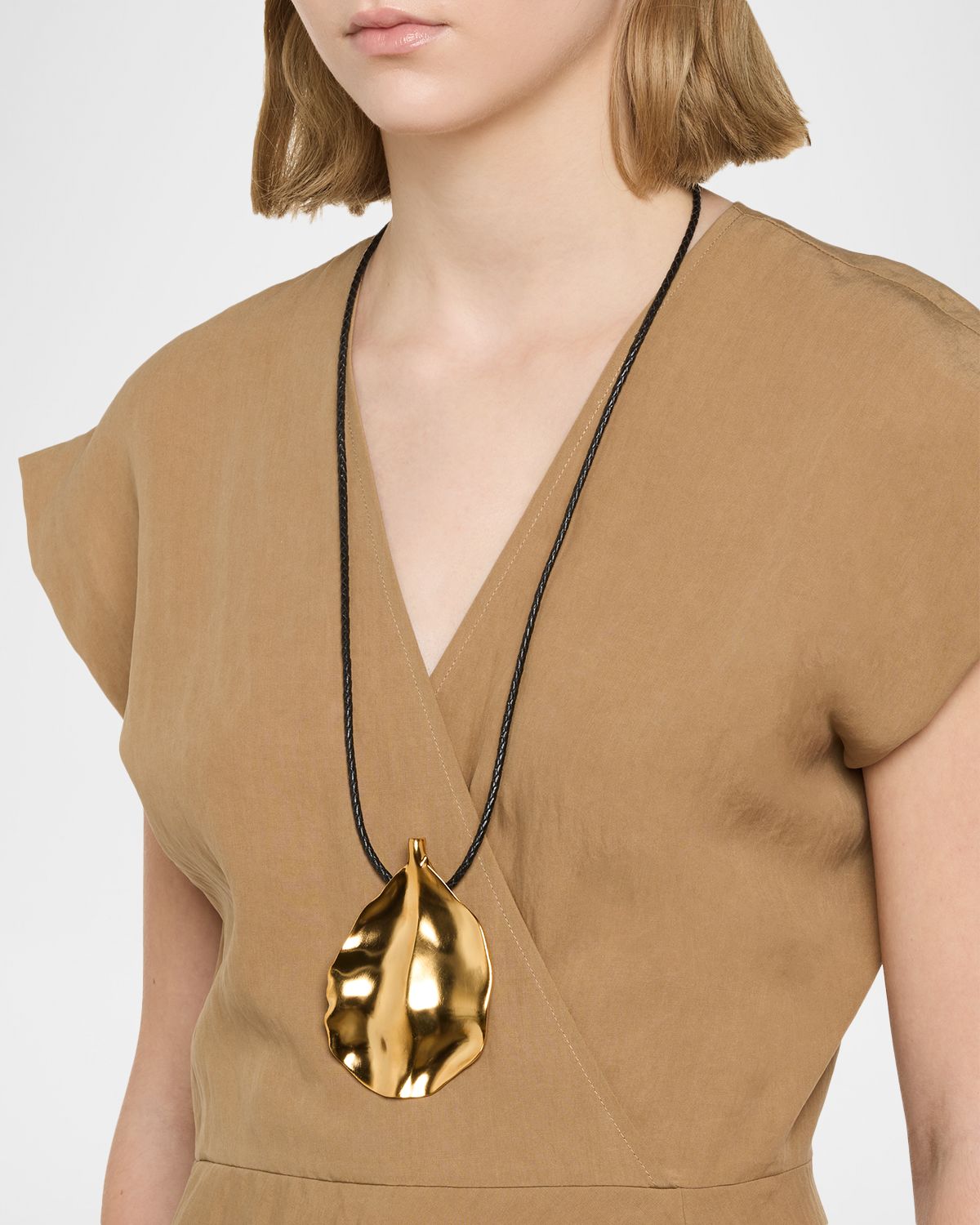 Golconda by Kenneth Jay Lane Black Braided Cord Necklace with Petal Pendant