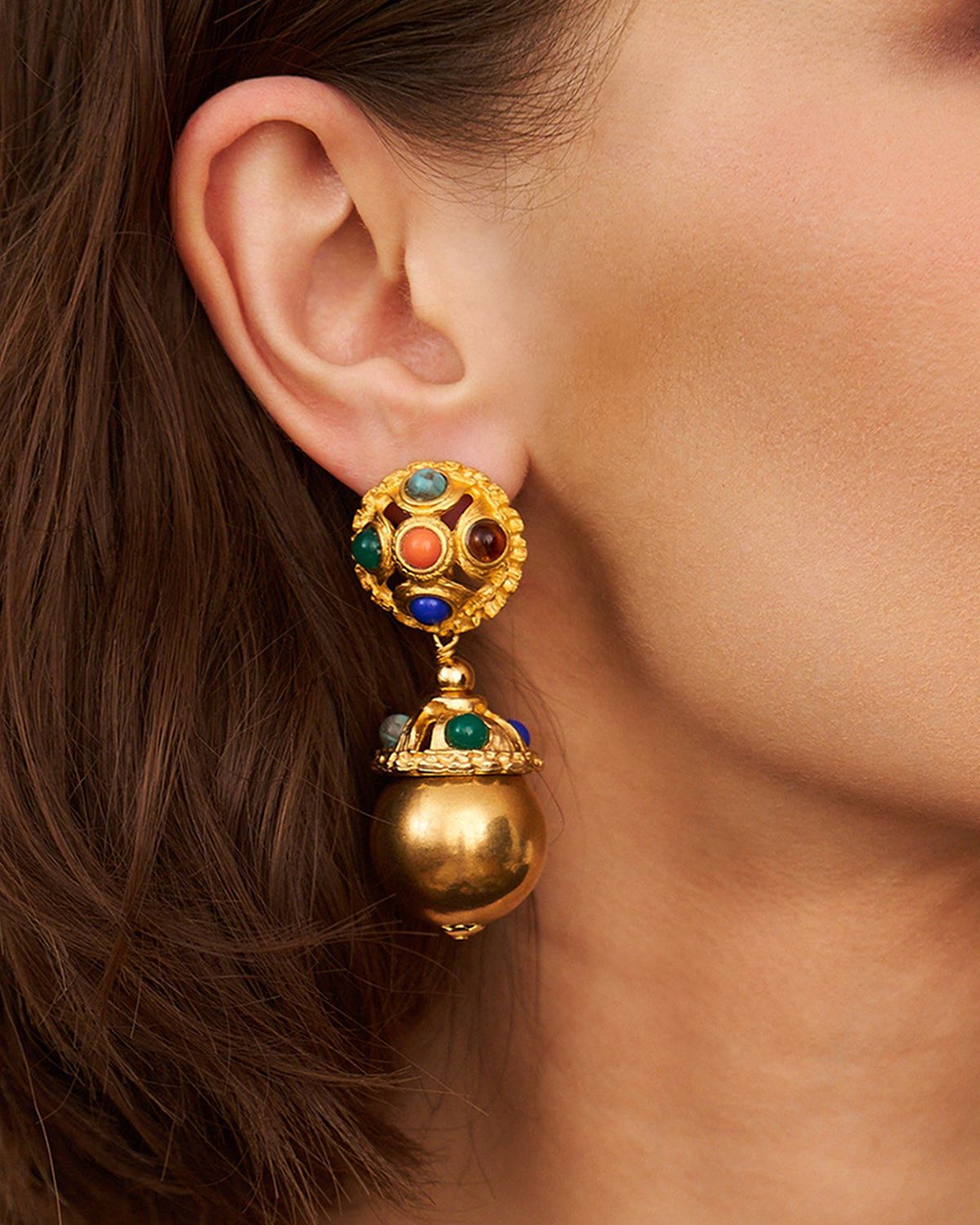 Golconda by Kenneth Jay Lane Jeweled Cabochon Drop Clip-On Earrings