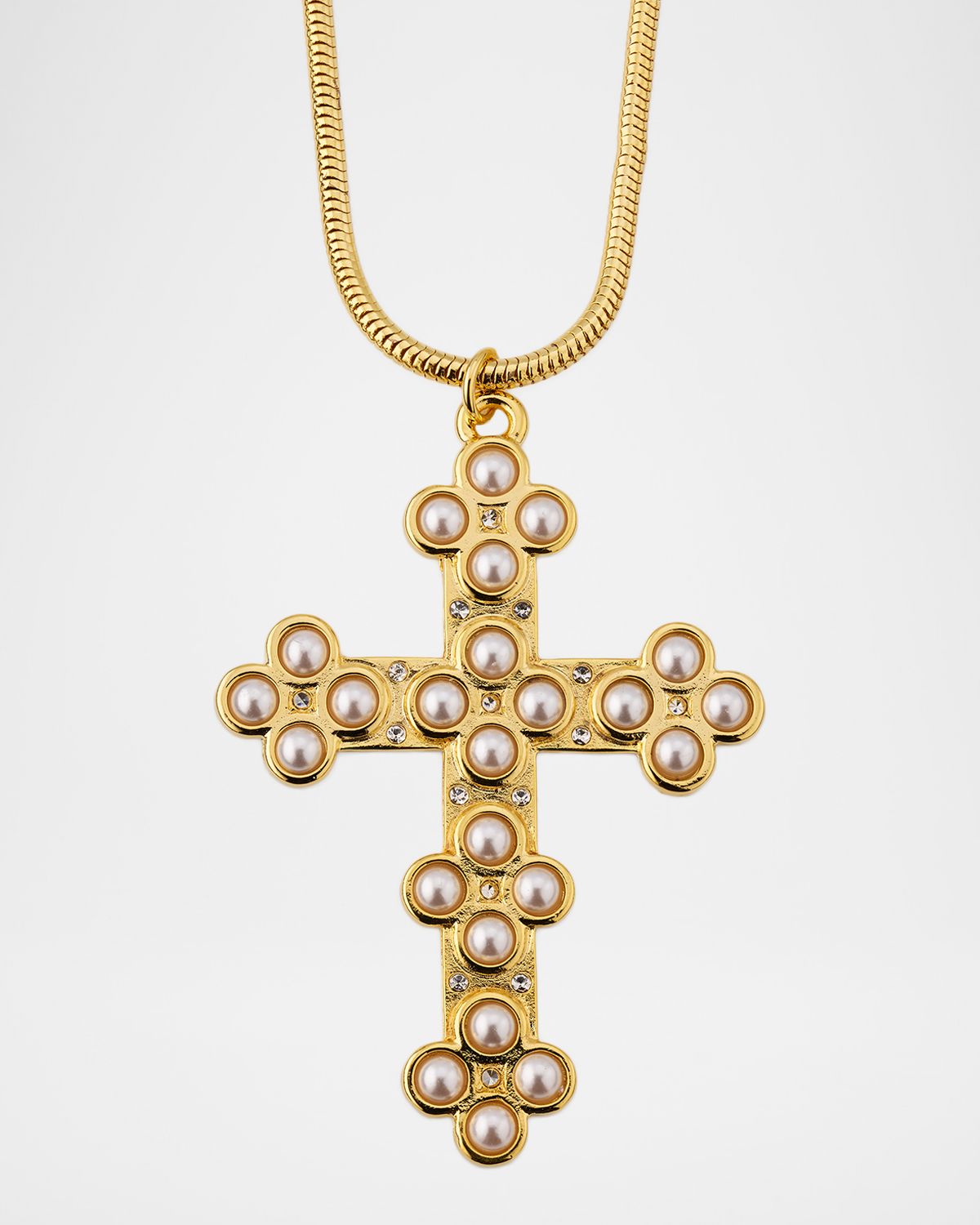 Golconda by Kenneth Jay Lane Snake Chain Necklace with Pearly Cross