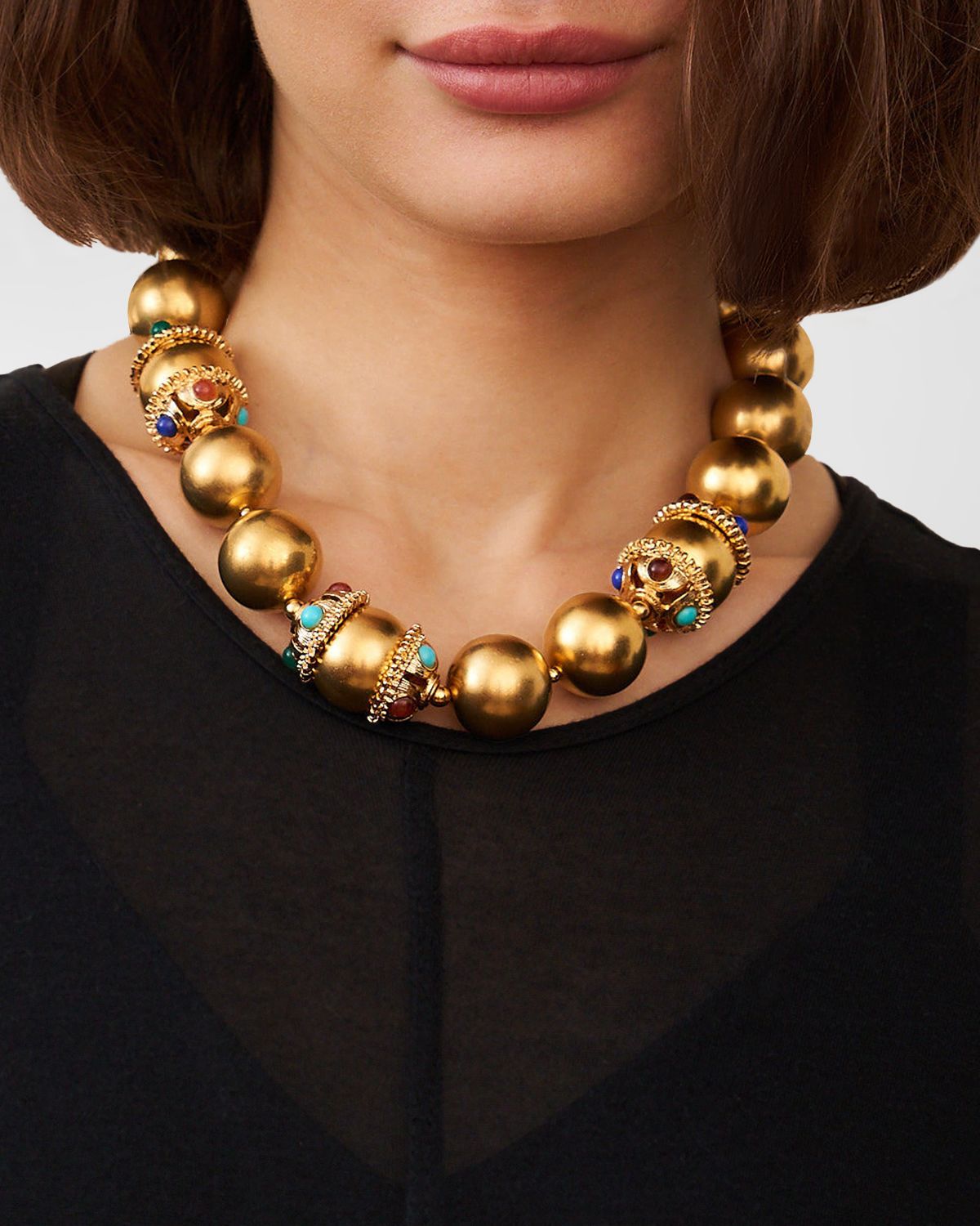 Golconda by Kenneth Jay Lane Satin Beaded Necklace with Rhinestones