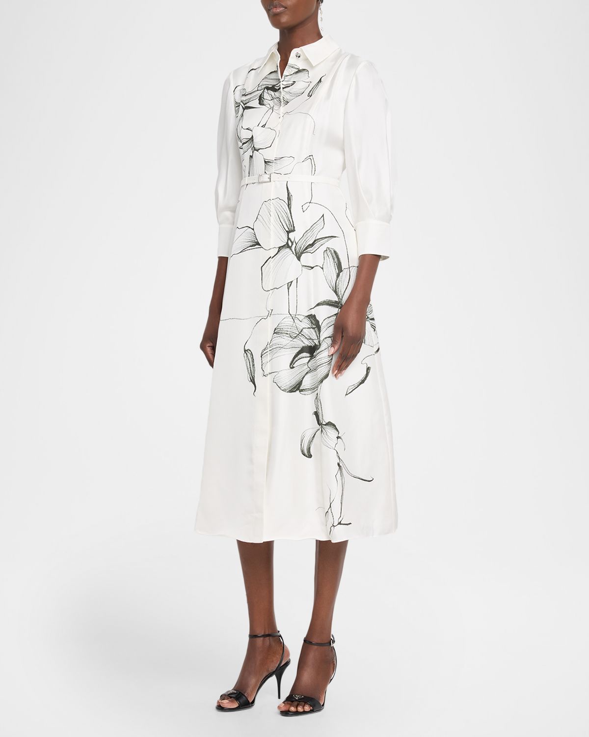 Jason Wu Collection Shadow Floral Silk Belted Midi Shirtdress | Thumbnail 4 Jason Wu Collection Shadow Floral Silk Belted Midi Shirtdress | Thumbnail 4