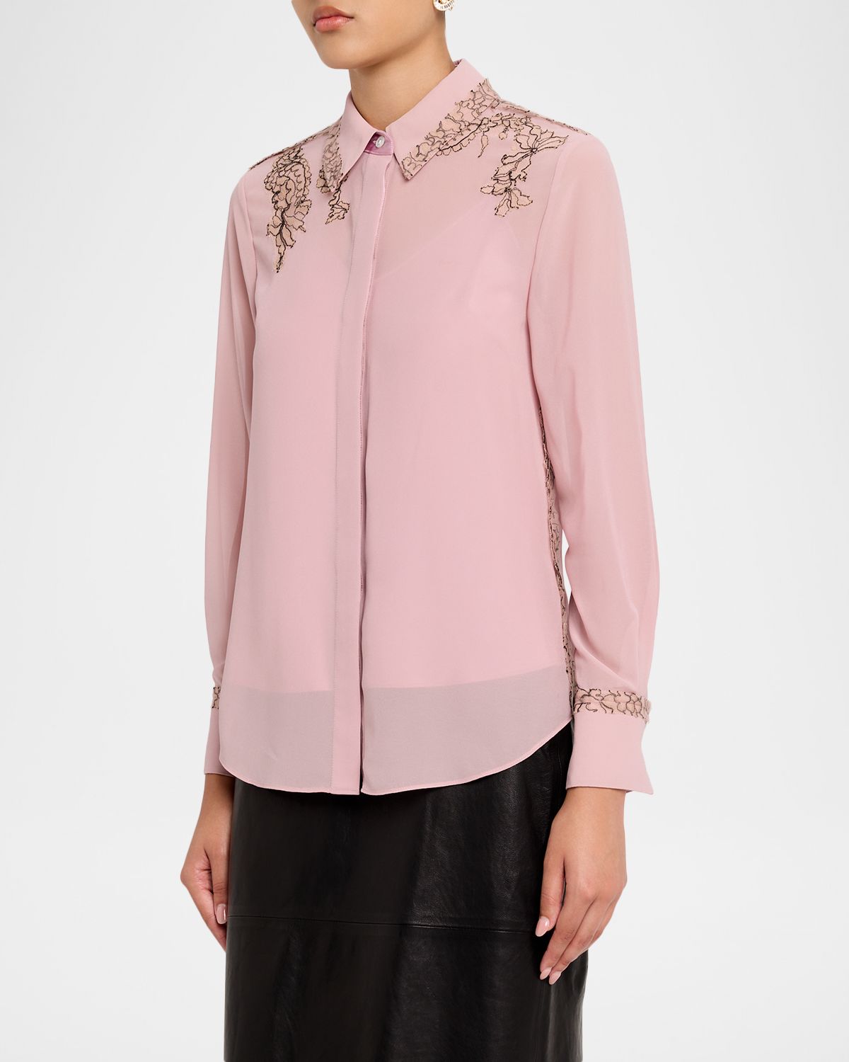 Jason Wu Collection Lace-Inset Crepe Chiffon Button-Down Shirt | Thumbnail 4 Jason Wu Collection Lace-Inset Crepe Chiffon Button-Down Shirt | Thumbnail 4