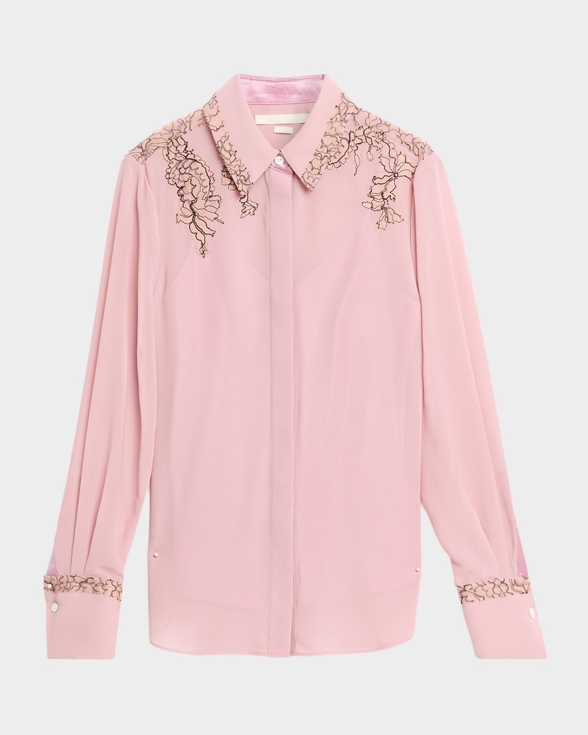 Jason Wu Collection Lace-Inset Crepe Chiffon Button-Down Shirt