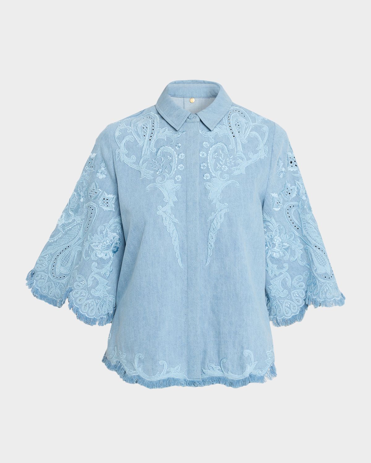 Kobi Halperin Hadley Floral Embroidered Denim Blouse