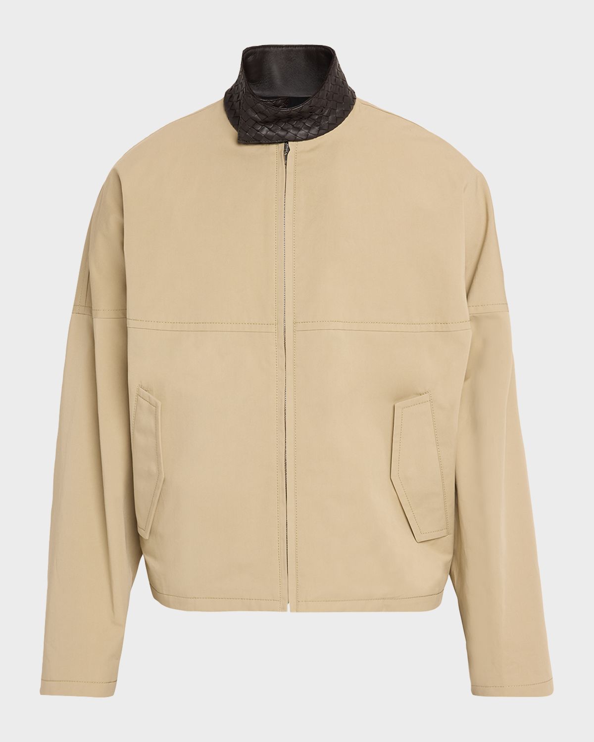 Bottega Veneta Men 's Intrecciato Leather-Collar Cotton Blouson | Thumbnail 6 Bottega Veneta Men 's Intrecciato Leather-Collar Cotton Blouson | Thumbnail 6