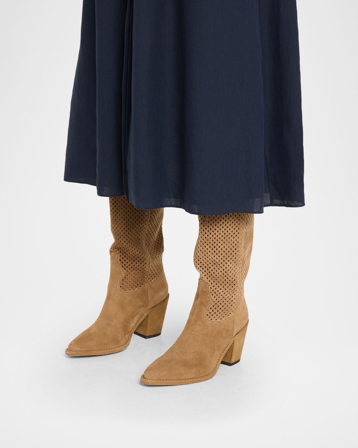 Partlow Aleene Perforated Suede Knee-High Cowboy Boots