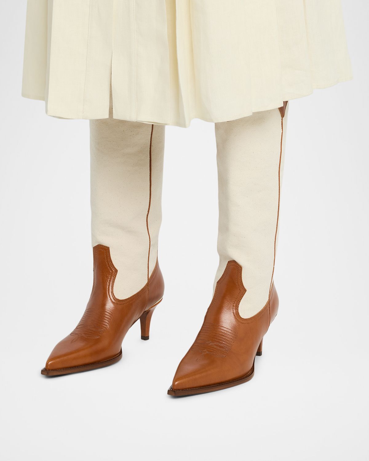 Partlow Lucille Leather and Canvas Knee-High Cowboy Boots