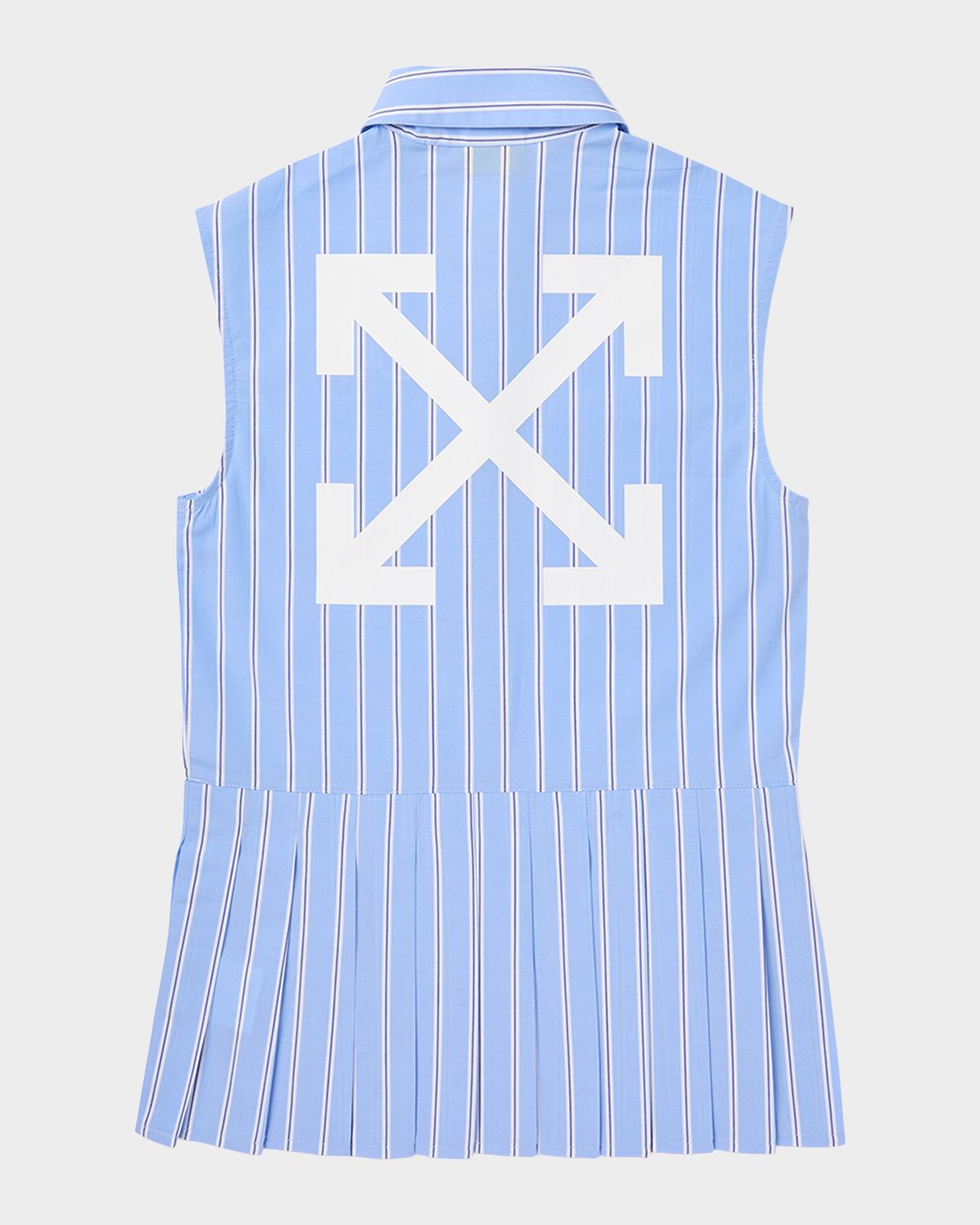 Off-White Girl 's OW Embroidered Pleated Sleeveless Shirtdress, Size