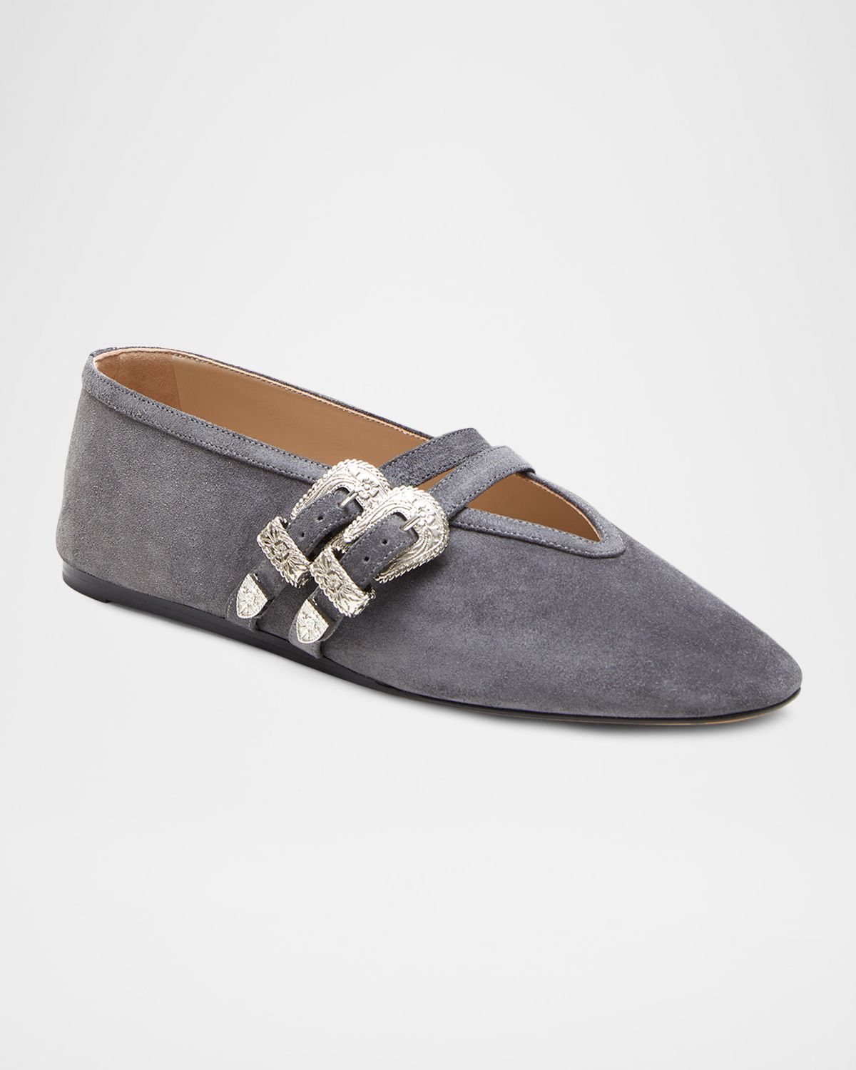 Le Monde Beryl Claudia Mary Jane Buckle Suede Ballerina Flats