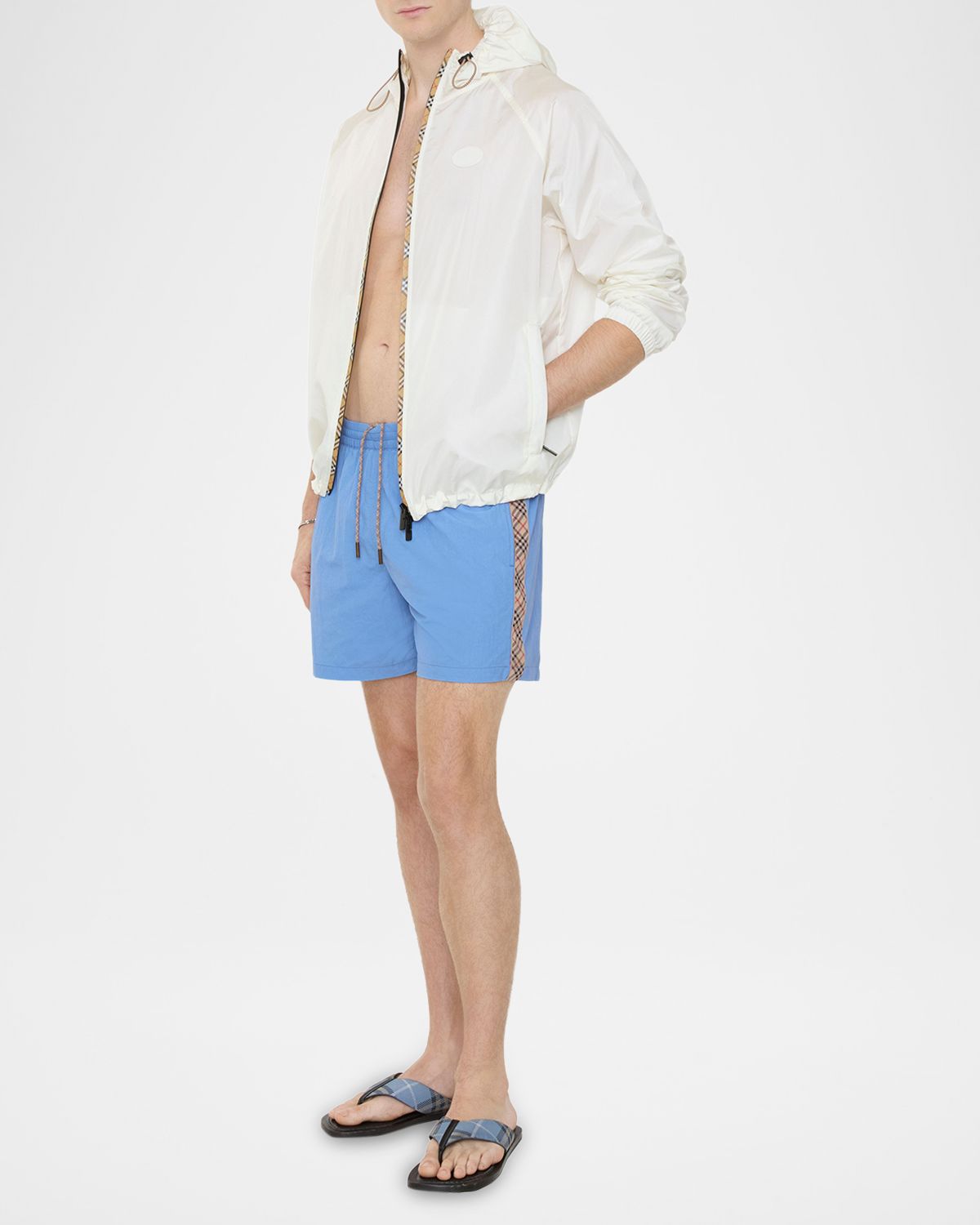 Burberry Men 's Nylon Check-Trim Swim Trunks - Men's Clothing