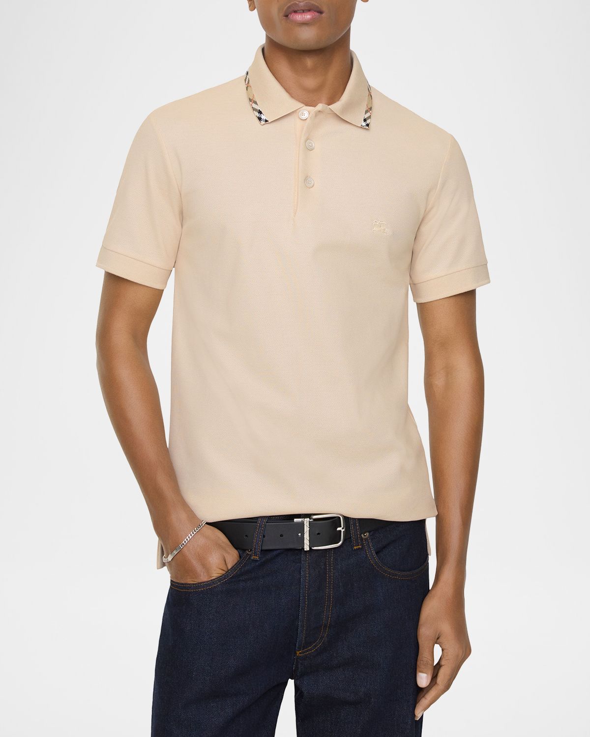 Burberry Men 's Slim Fit Check-Placket Pique Polo Shirt - Men's Clothing