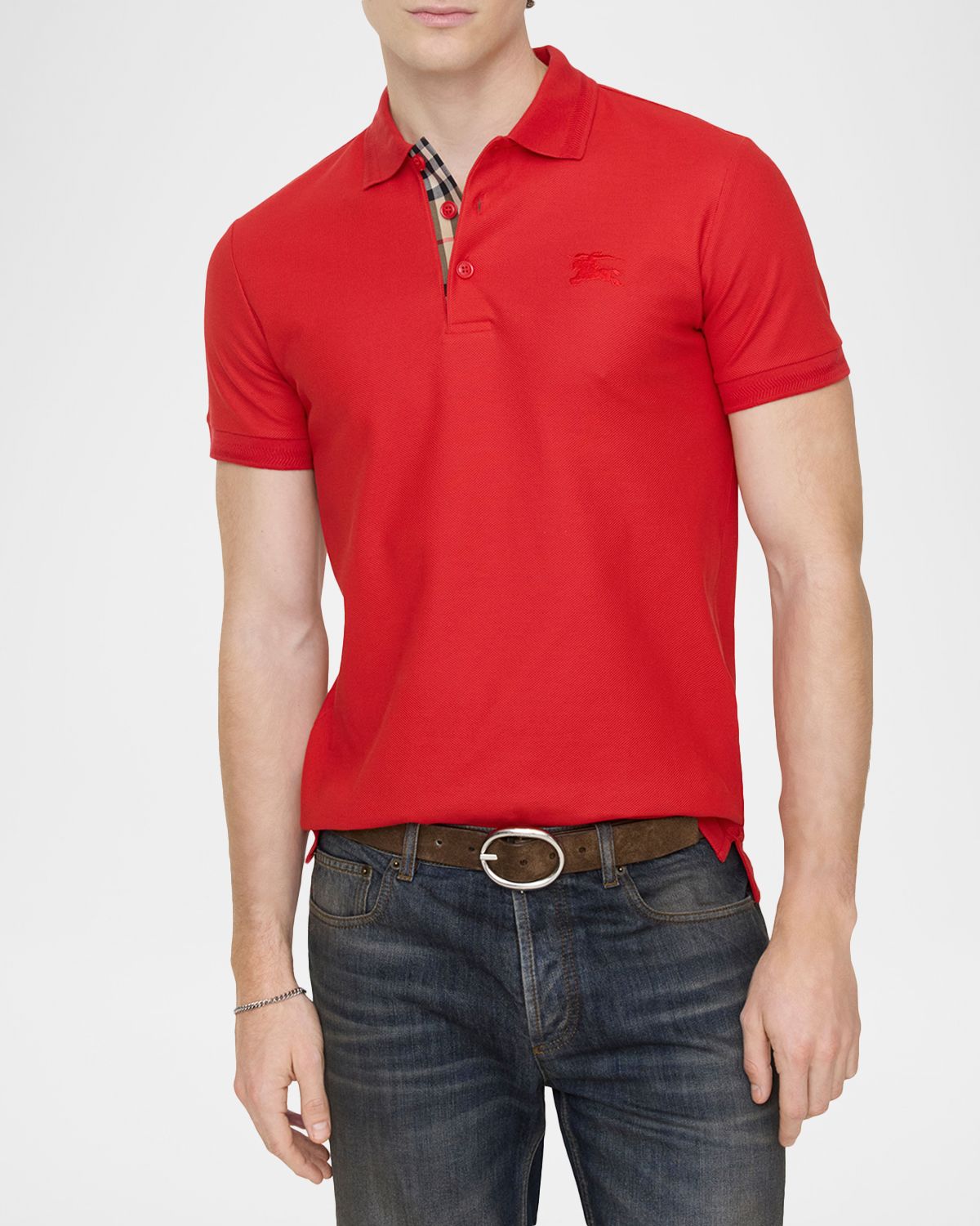 Burberry Men 's Slim Fit Check-Placket Pique Polo Shirt - Men's Clothing