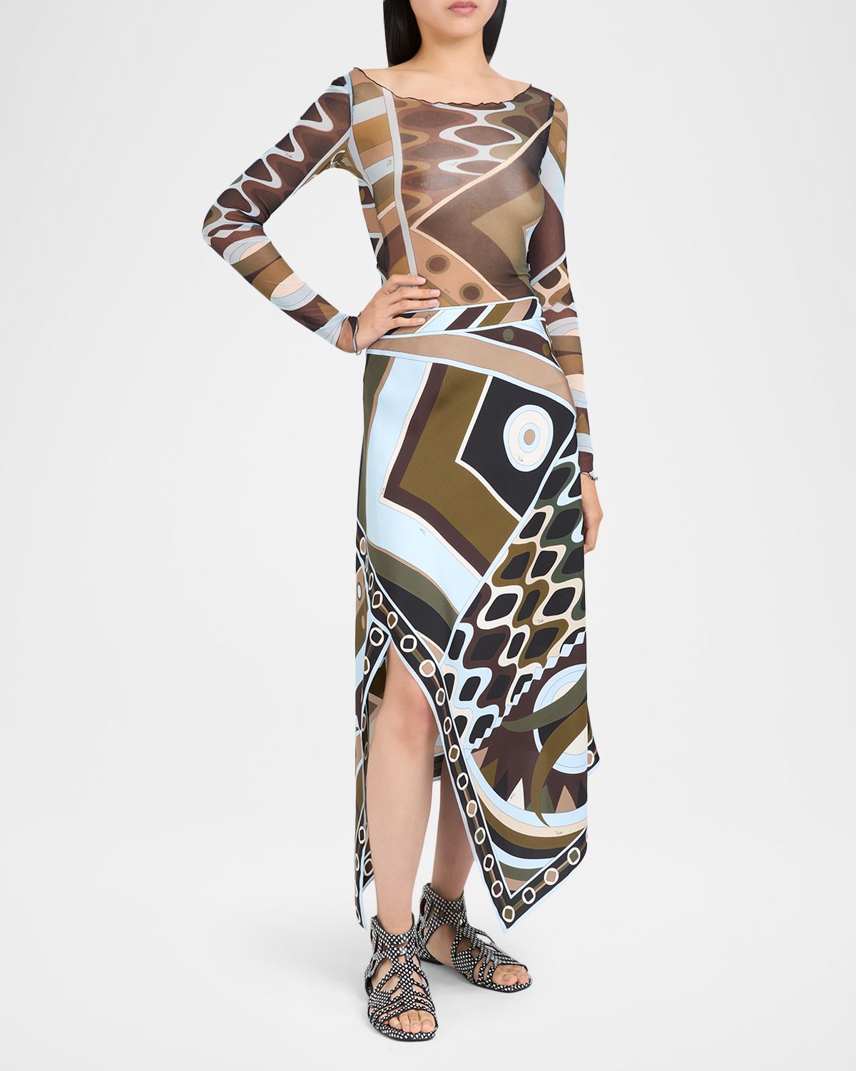 Pucci Vivara Silk Twill Midi Scarf Skirt