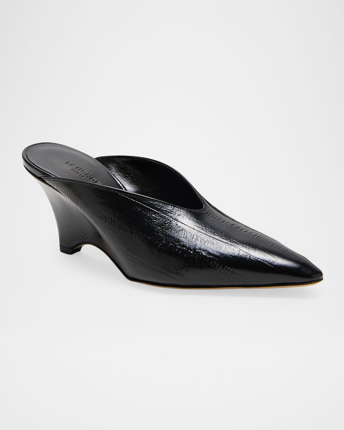 Le Monde Beryl Victoria Eel-Embossed Leather Wedge Mules