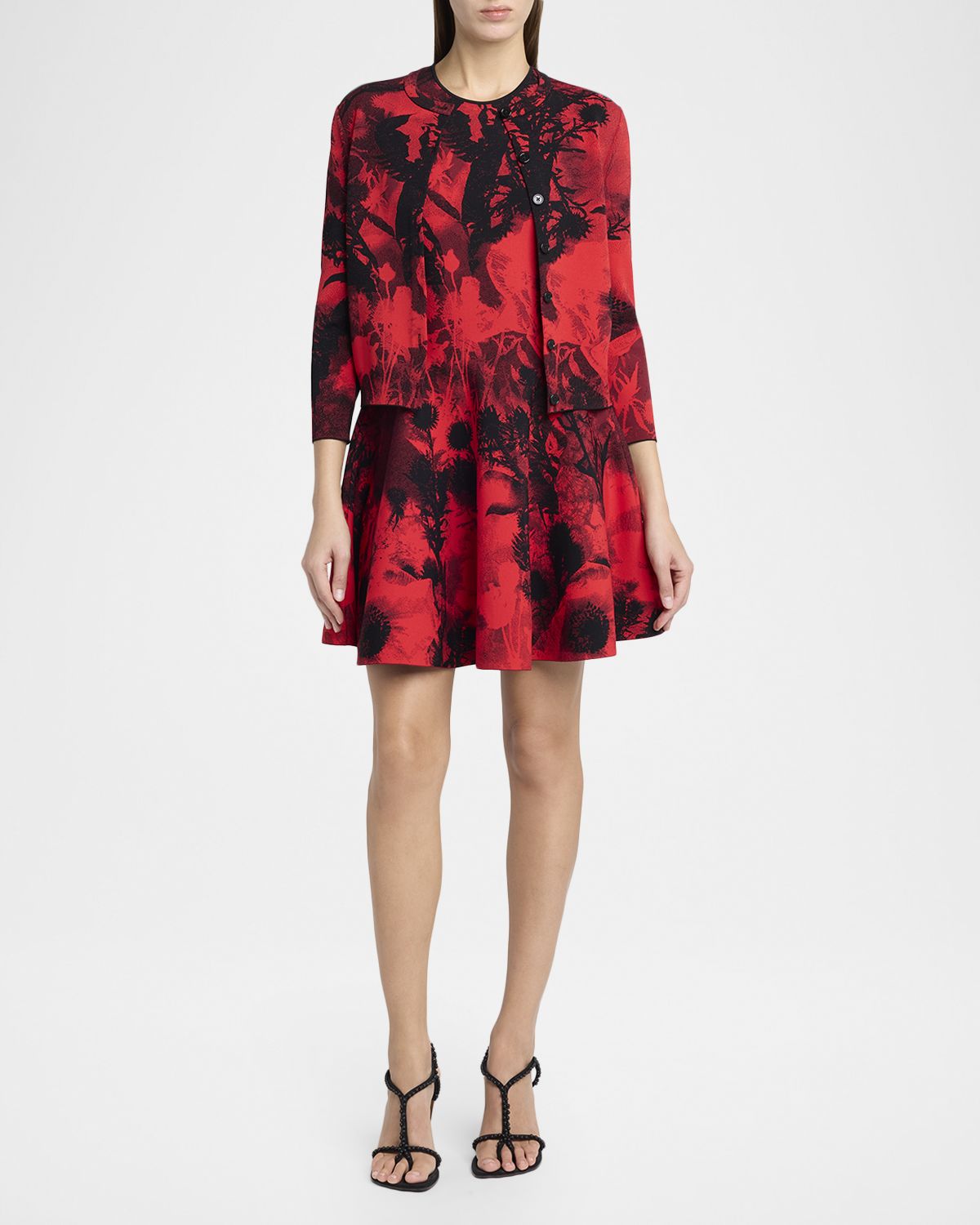 McQueen Floral Jacquard Crewneck Cardigan