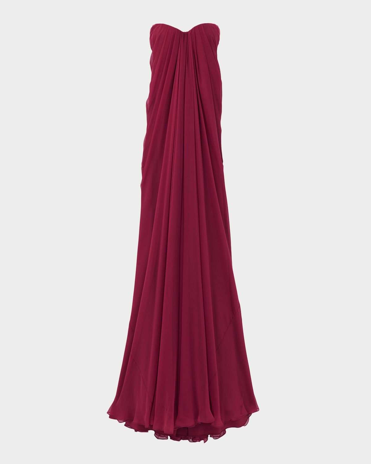 McQueen Strapless Draped Chiffon Bustier Maxi Dress
