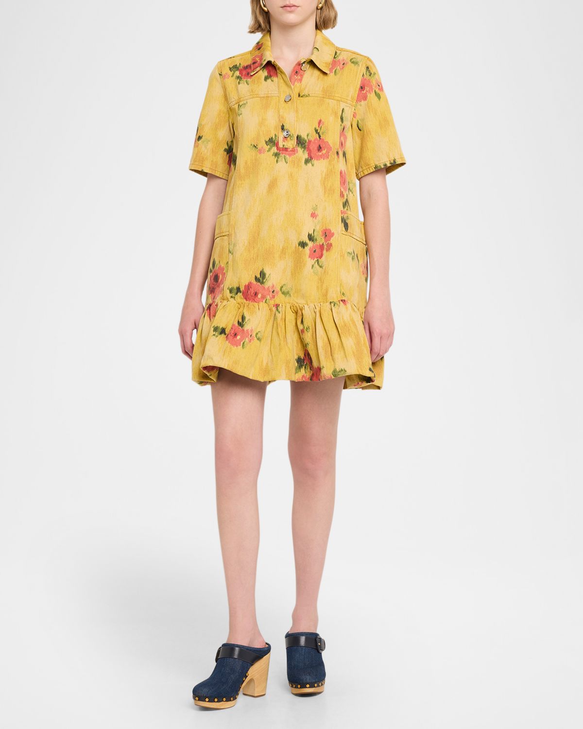 Ganni Floral Denim Mini Dress