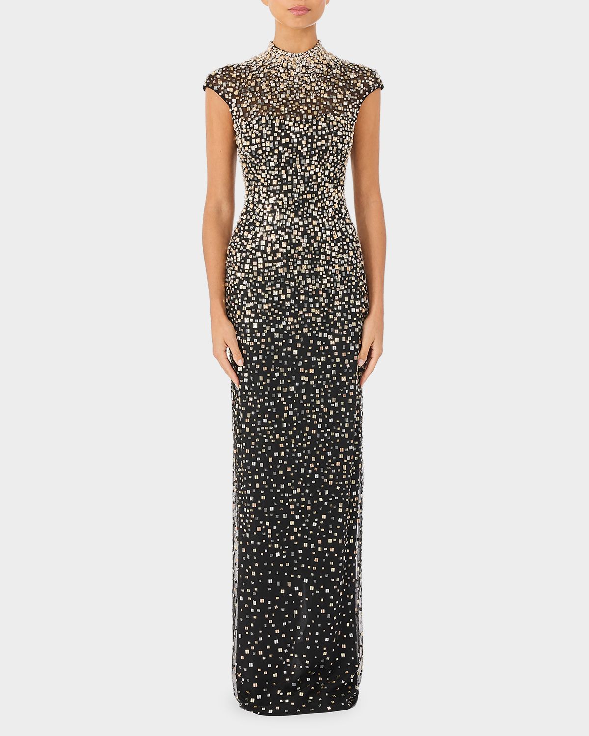 Jenny Packham Treasure Embellished Cap-Sleeve Column Gown