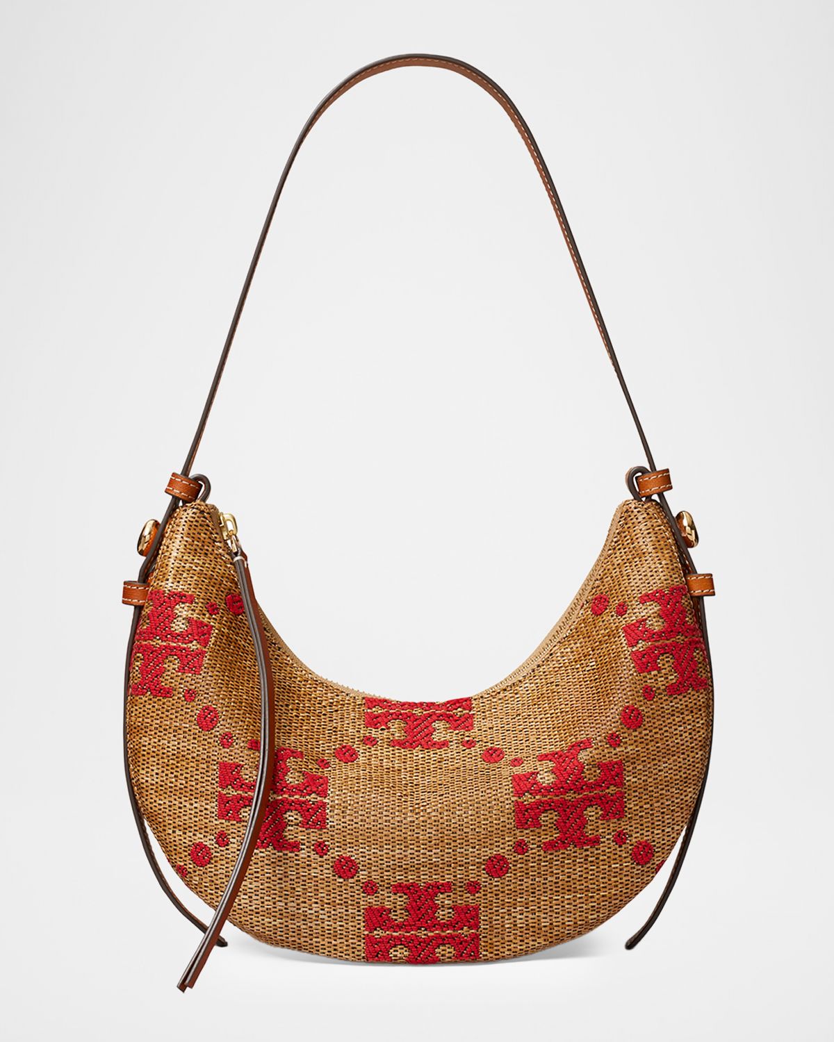 Tory Burch Romy T Monogram Woven Half-Moon Shoulder Bag