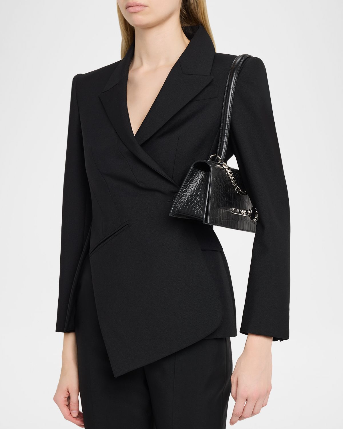 McQueen Croc-Embossed Jeweled Shoulder Bag