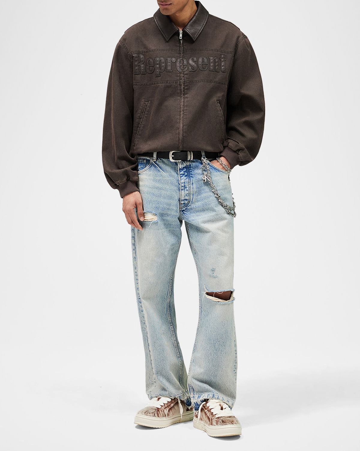 REPRESENT Men 's Roscoe Canvas Bomber Jacket with Faux Leather Trim