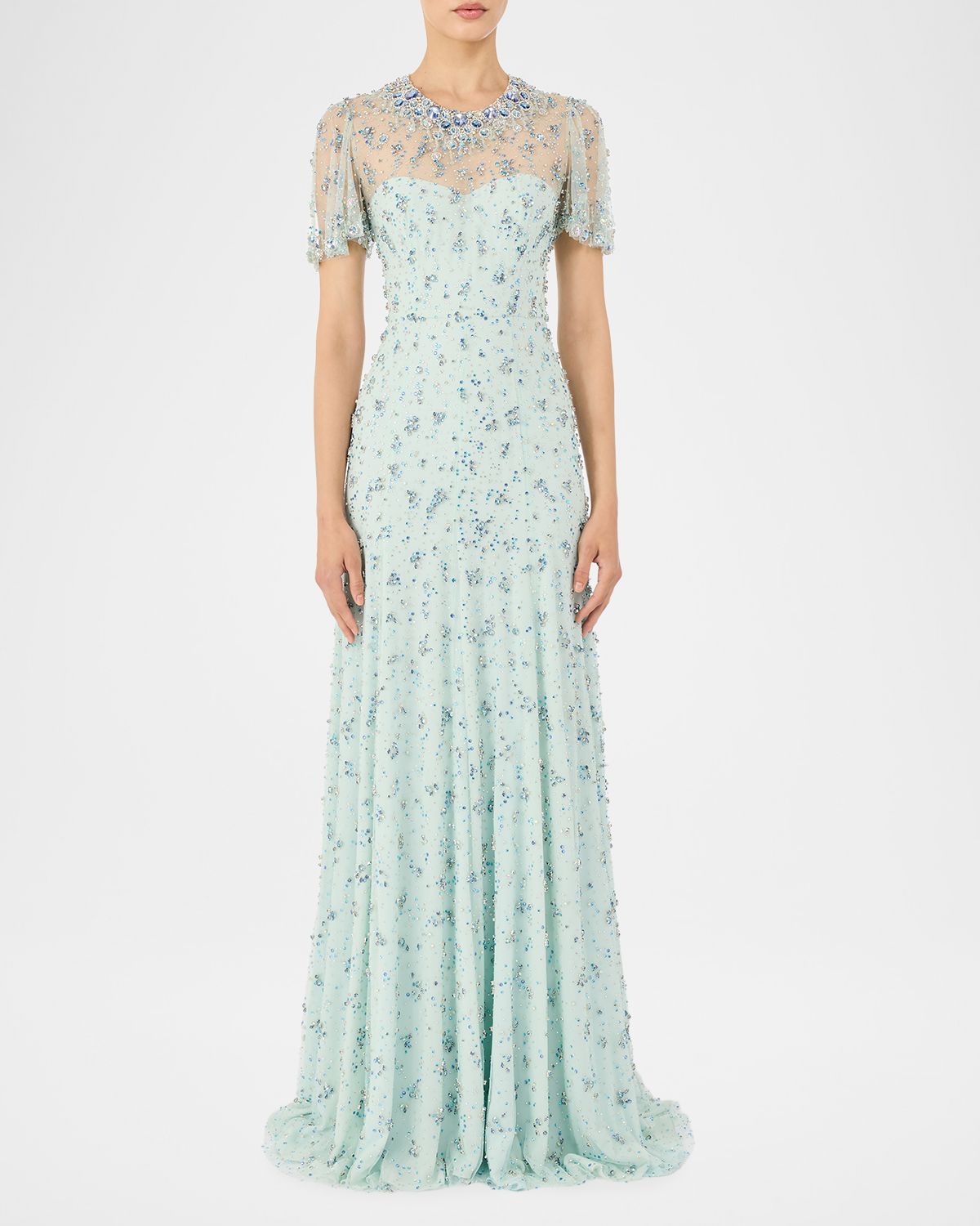 Jenny Packham Ambiance Embellished Flutter-Sleeve Trumpet Gown | Thumbnail 4