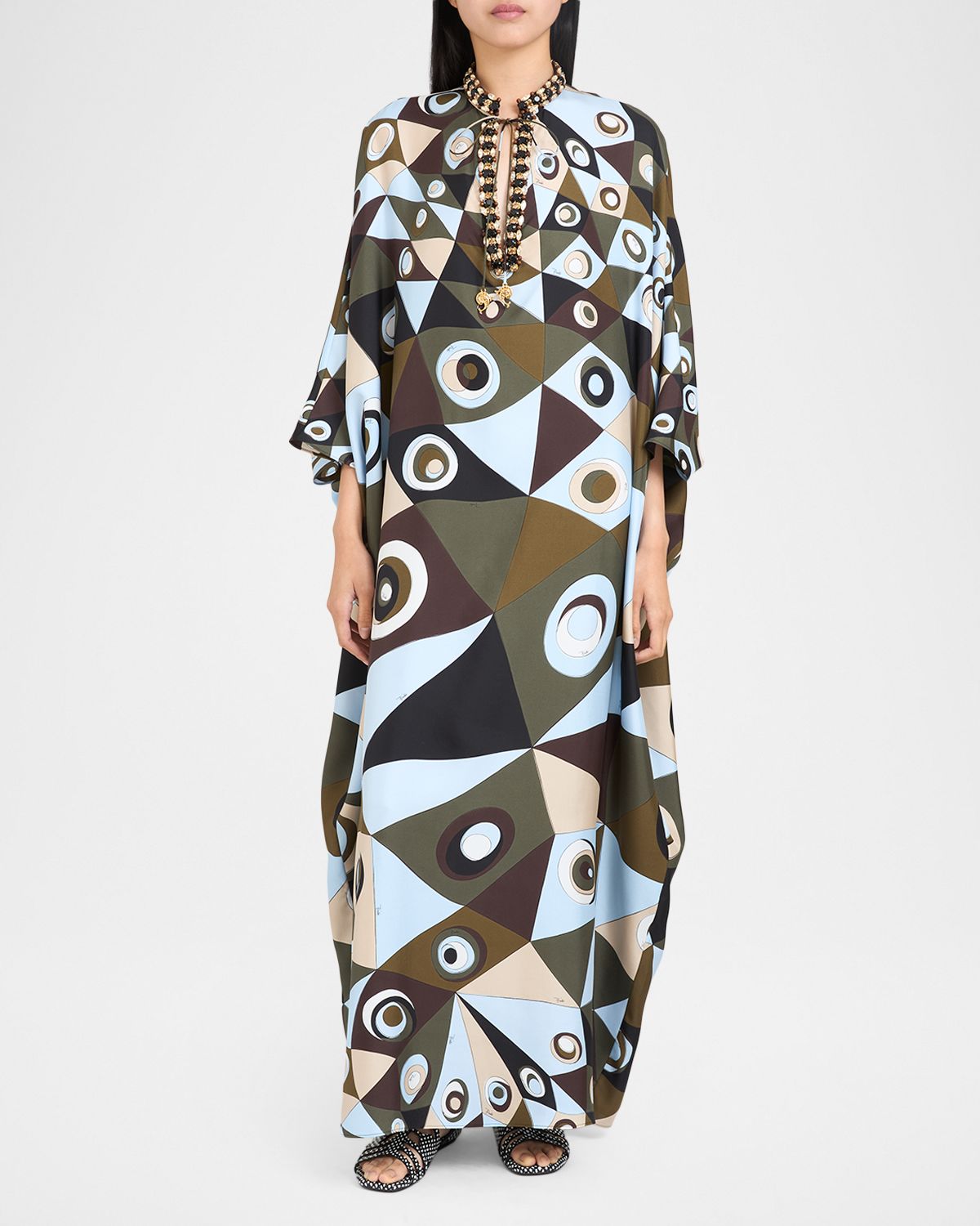 Pucci Vivara Silk Crepe De Chine Embellished Maxi Caftan Dress