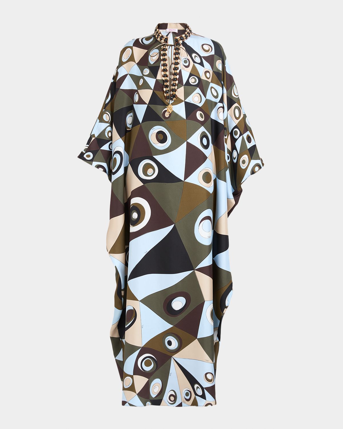 Pucci Vivara Silk Crepe De Chine Embellished Maxi Caftan Dress