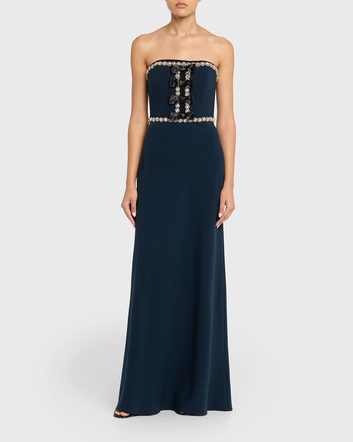 Jenny Packham Tandy Bow Embellished Strapless Gown - Women's Clothing