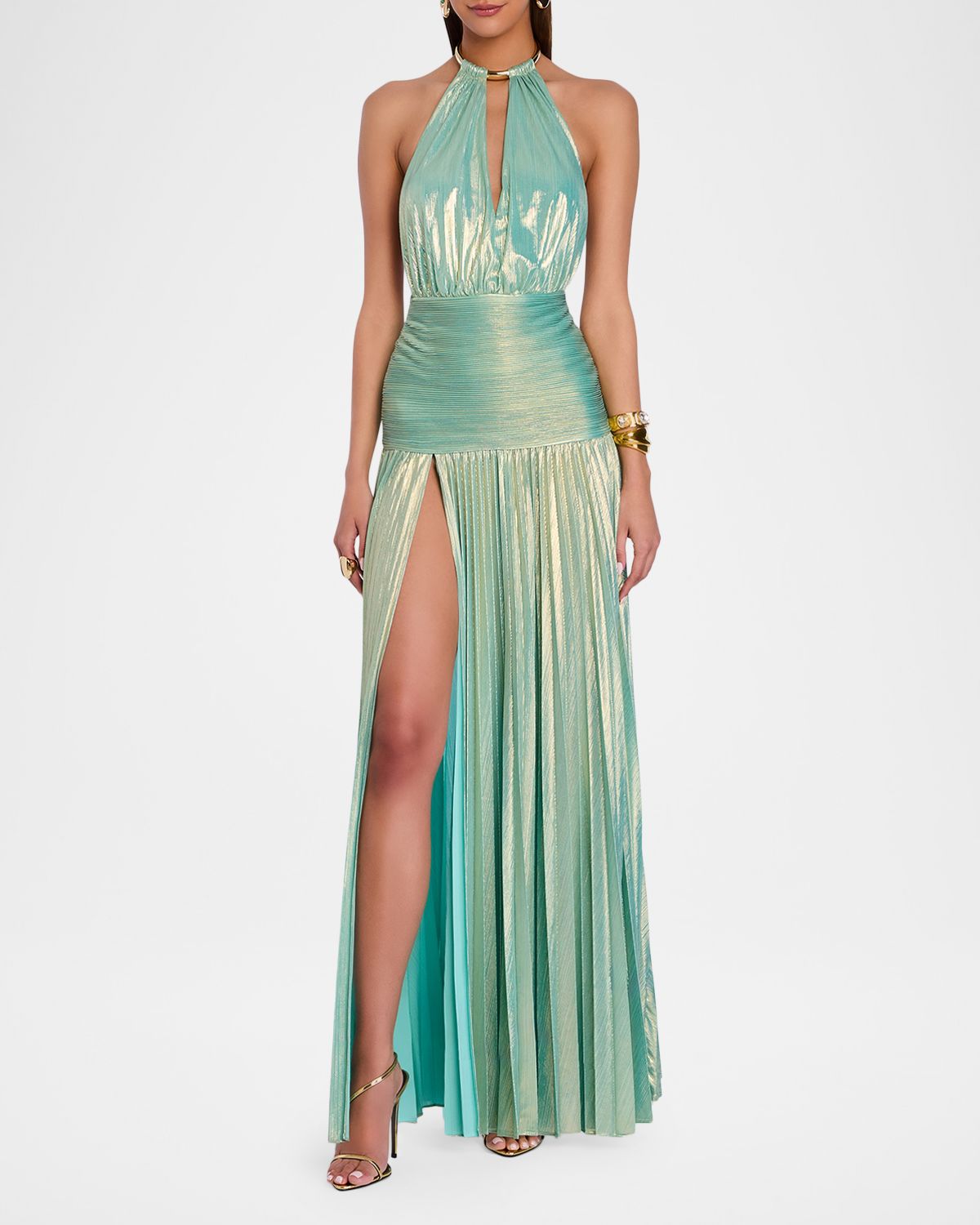 Retrofete Faelina Lamé Open-Back Choker Gown