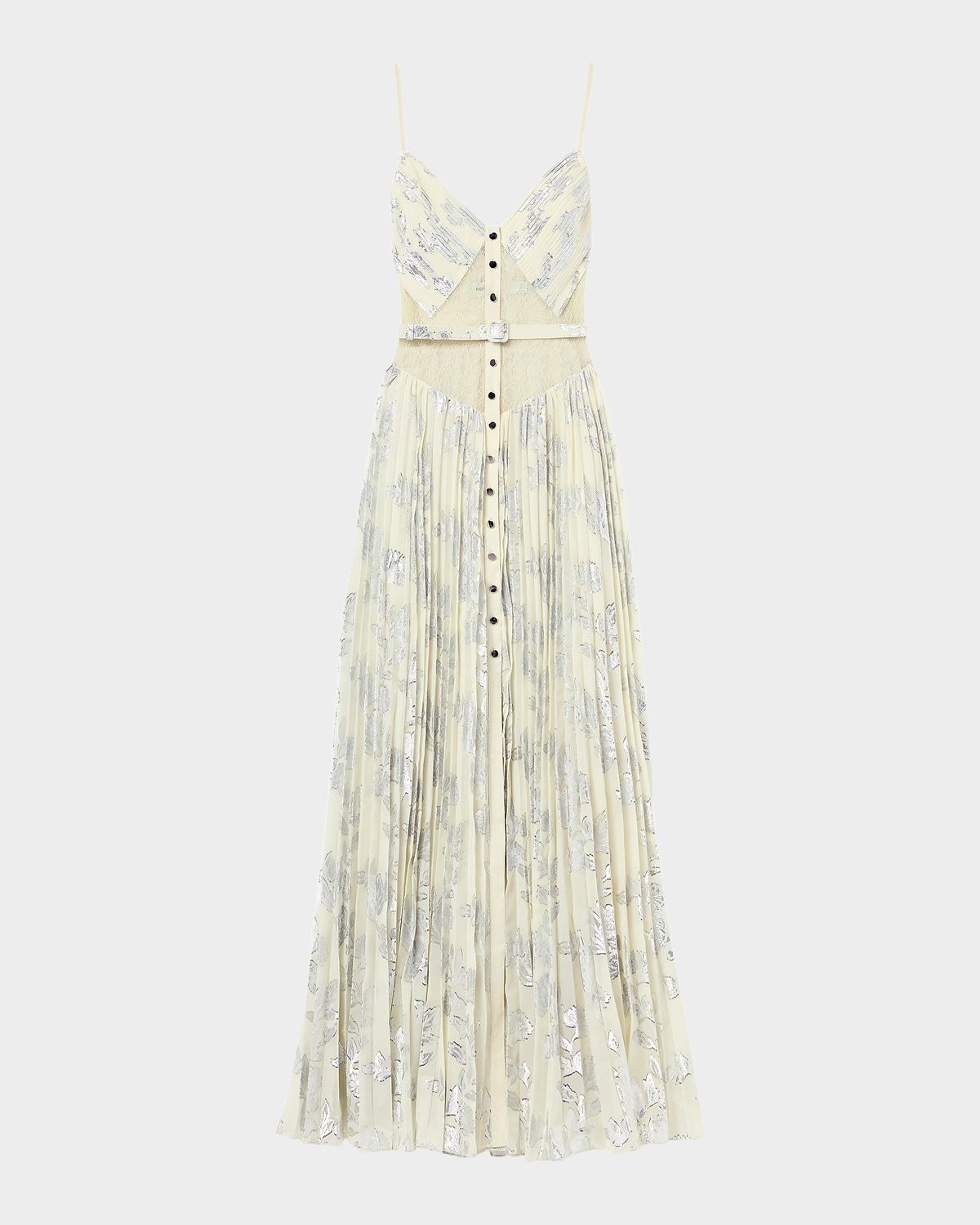 Self-Portrait Pleated Metallic Floral Maxi Dress