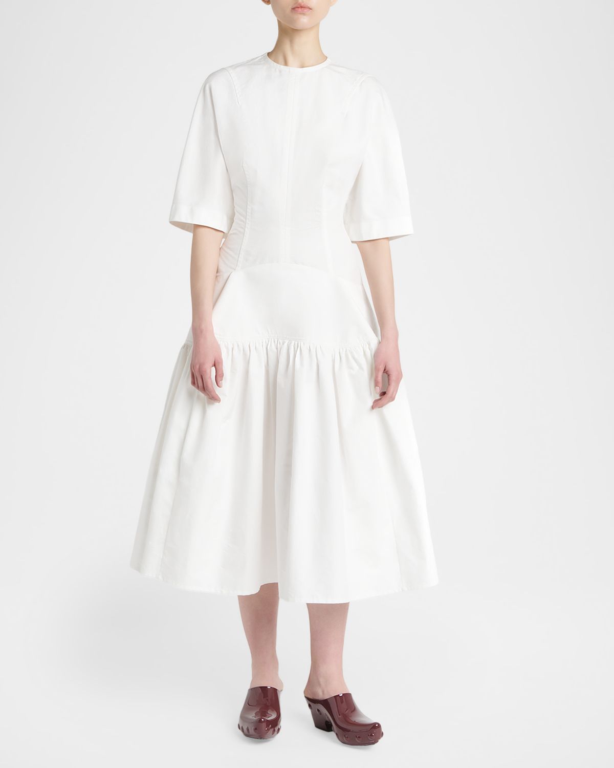 Bottega Veneta Cotton Voile Drop-Waist Midi Dress