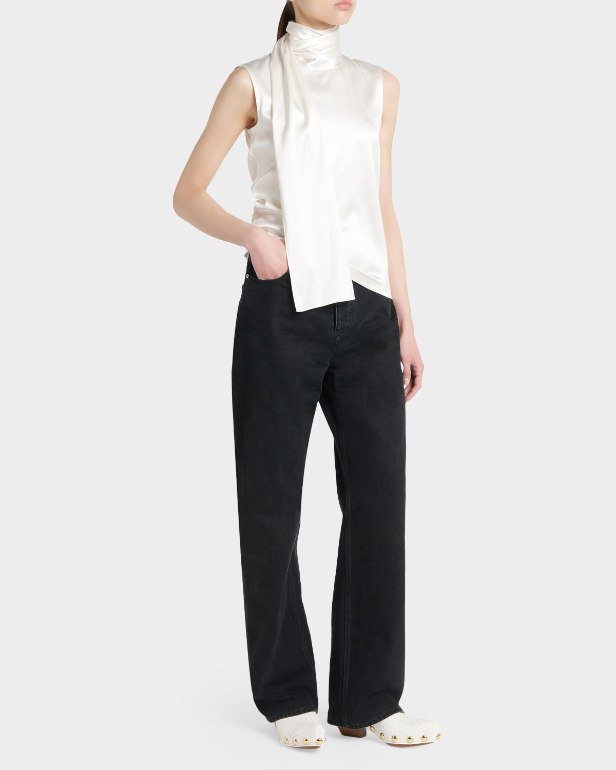 Bottega Veneta Scarf-Neck Satin Sleeveless Top
