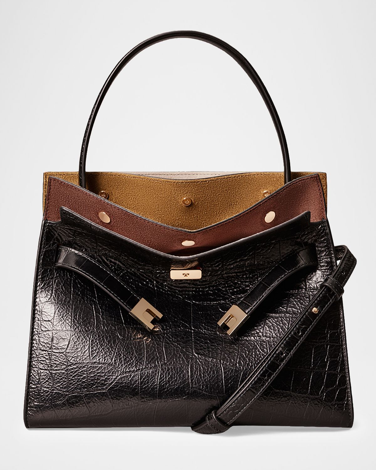 Tory Burch Lee Radziwill Croc-Embossed Leather Top-Handle Bag