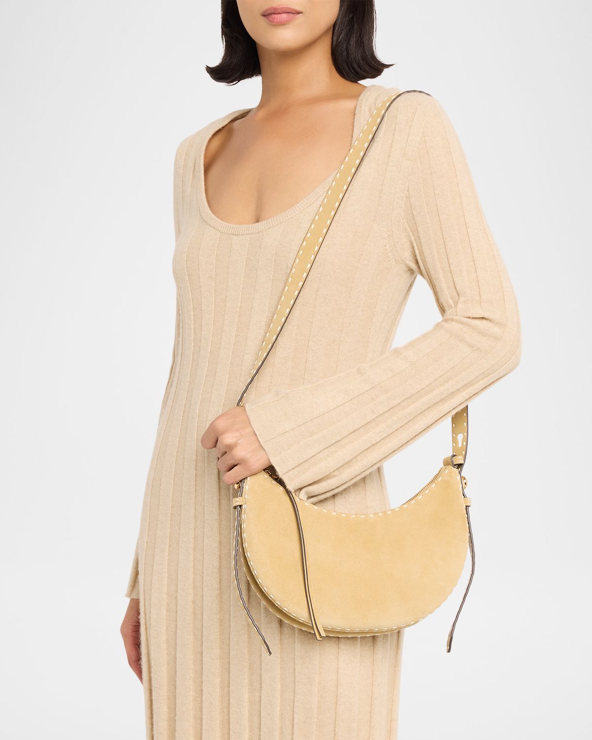 Tory Burch Romy Pick Stitch Suede Shoulder Bag