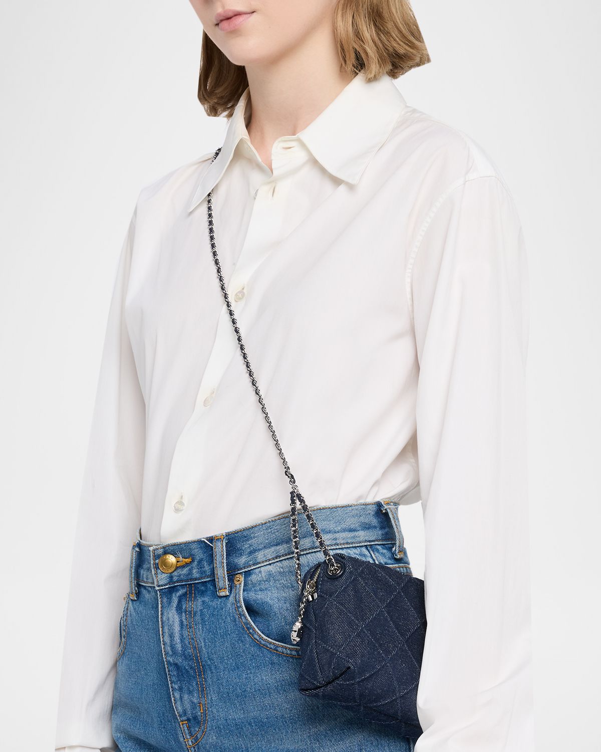 Tory Burch Fleming Quilted Denim Soft Crossbody Bag